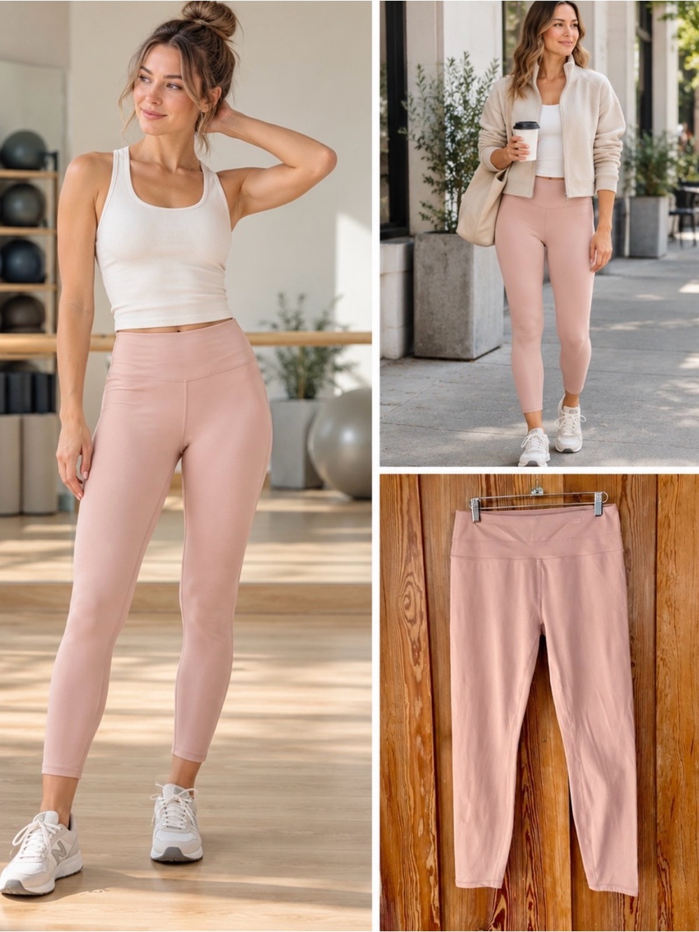 Varley Biona 7/8 Leggings Light Pink Yoga Pilates Barre Size L💛🎀